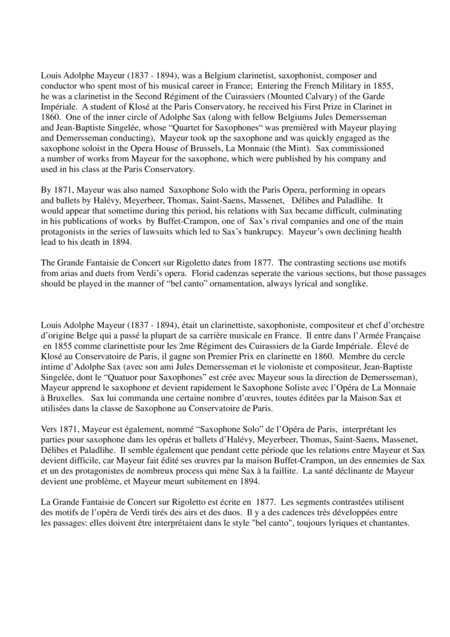 Louis Mayeur Grande Fantaisie De Concert Sur Rigoletto De Verdi For Alto Saxophone And Orchestra Score And Solo Part Only Page 2