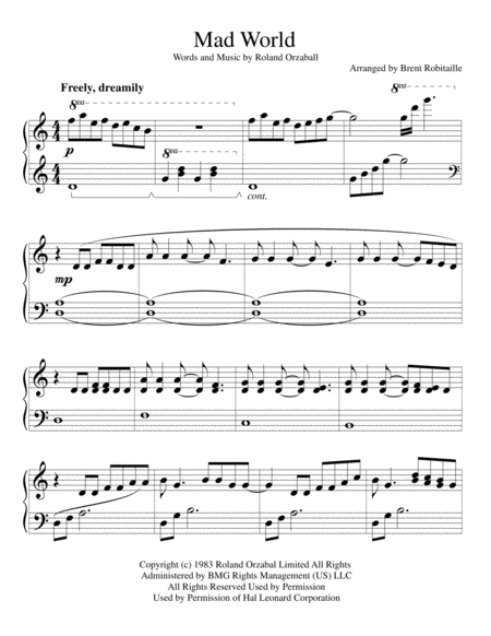 Mad World Solo Piano Arrangment Page 2