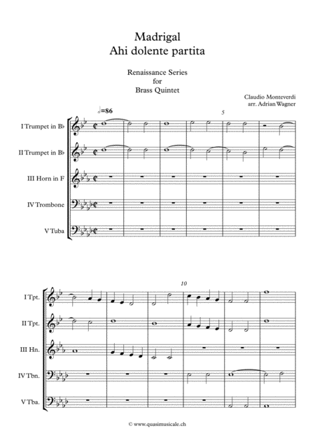 Madrigal Ahi Dolente Partita Claudio Monteverdi Brass Quintet Arr Adrian Wagner Page 2