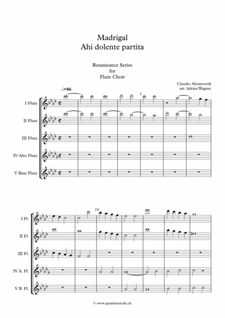 Madrigal Ahi Dolente Partita Claudio Monteverdi Flute Choir Arr Adrian Wagner Page 2