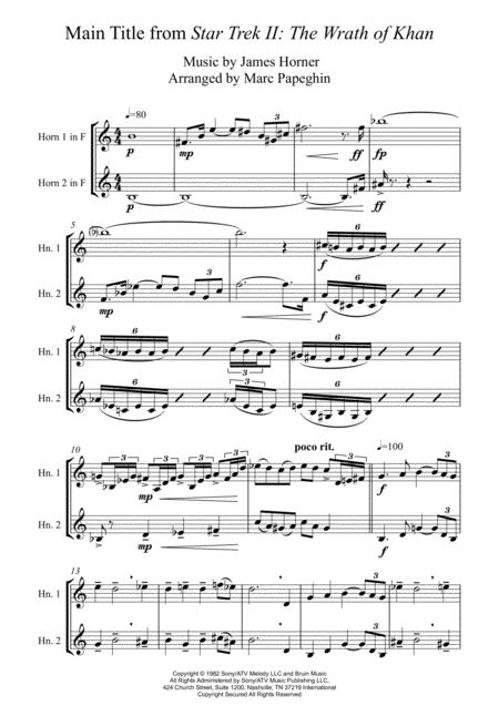 Main Title From Star Trek Ii The Wrath Of Khan French Horn Duet Advanced Level Page 2