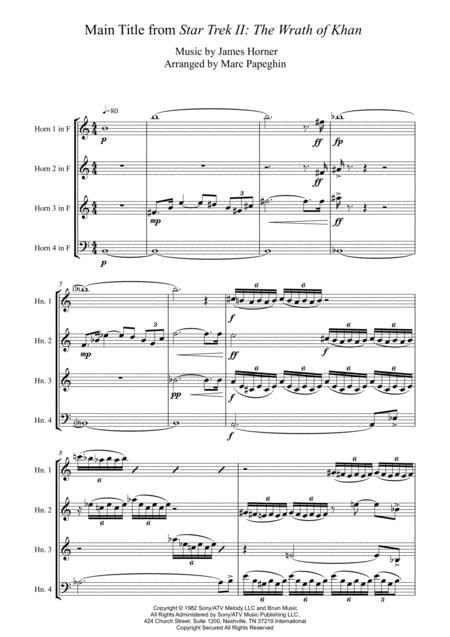 Main Title From Star Trek Ii The Wrath Of Khan French Horn Quartet Advanced Level Page 2