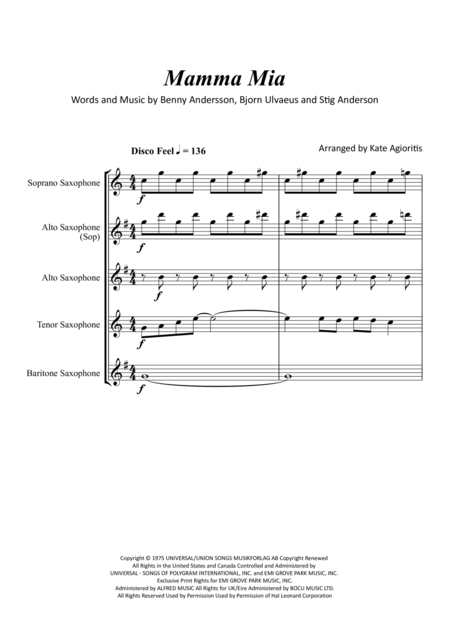 Mamma Mia For Saxophone Quartet Page 2