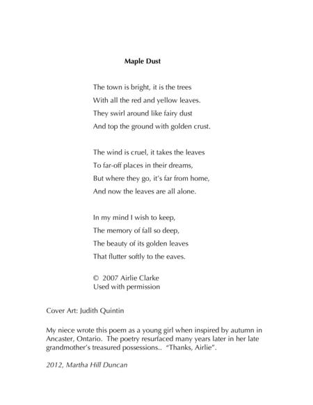 Maple Dust For Sa And Piano By Martha Hill Duncan Poetry By Airlie Clarke Page 2