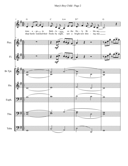 Marys Boy Child For Solo Or Unison Voices Chords Piccolo Flutes And Brass Choir Page 2