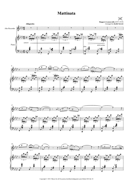 Mattinata For Alto Treble Recorder Piano Page 2