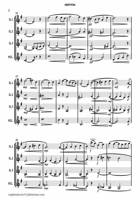 Meditation By Walter Battison Haynes For Clarinet Quartet Page 2