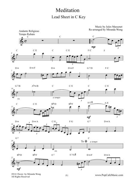 Meditation From Thais Lead Sheet In C Key Page 2