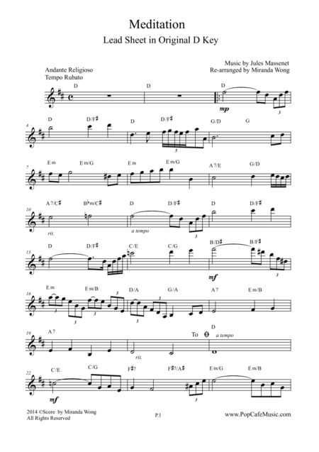 Meditation From Thais Violin Solo In D Key Page 2