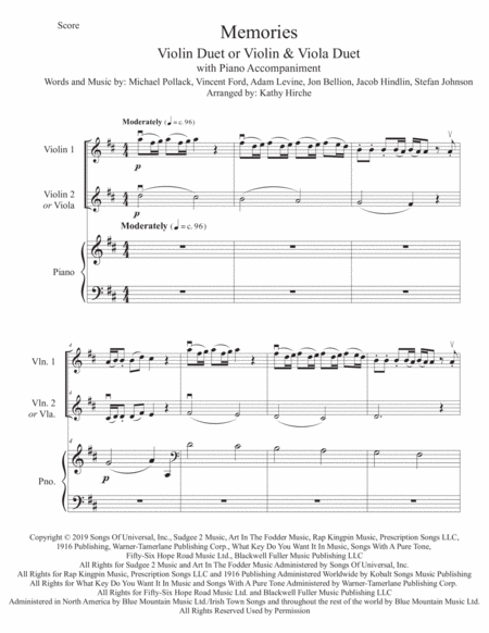 Memories Violin Duet Or Violin Viola Duet Page 2