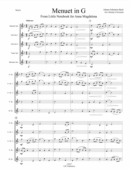 Menuet In G For Saxophone Quartet Satb Or Aatb Page 2