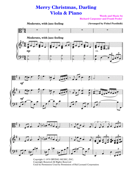 Merry Christmas Darling For Viola And Piano Page 2