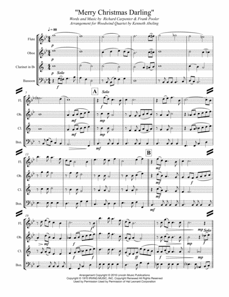 Merry Christmas Darling For Woodwind Quartet Page 2