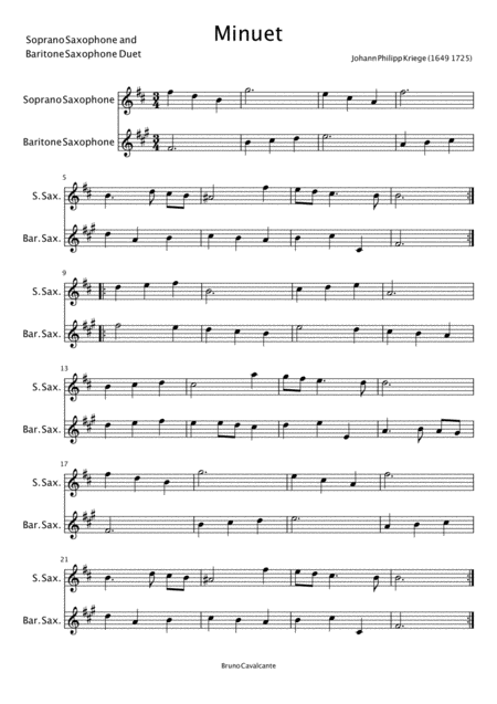 Minuet In A Minor Johann Philipp Krieger Soprano And Baritone Saxophone Duet Page 2