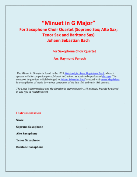 Minuet In G Major Js Bach Saxophone Choir Quartet Page 2