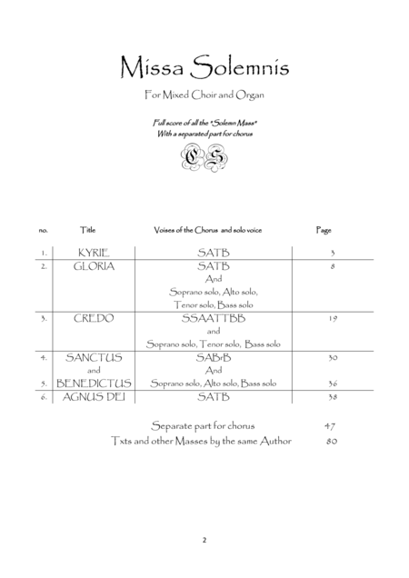 Missa Solemnis For Mixed Choir Soloist Voices And Organ Full Page 2