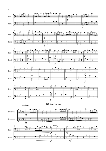 Mozart 4 Easy Duos From 12 Duos For Horn Kv487 2 Menuetto 8 Allegro 10 Andante And 11 Menuetto Trio Trombone Duet Page 2