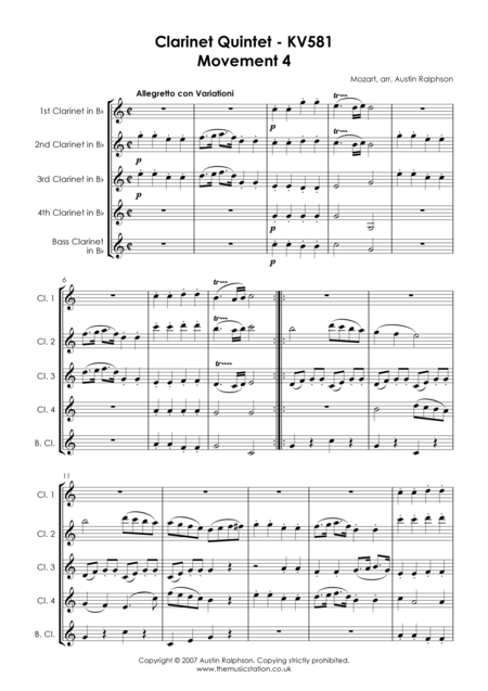 Mozart Clarinet Quintet Kv581 4th Movement Clarinet Quintet Page 2