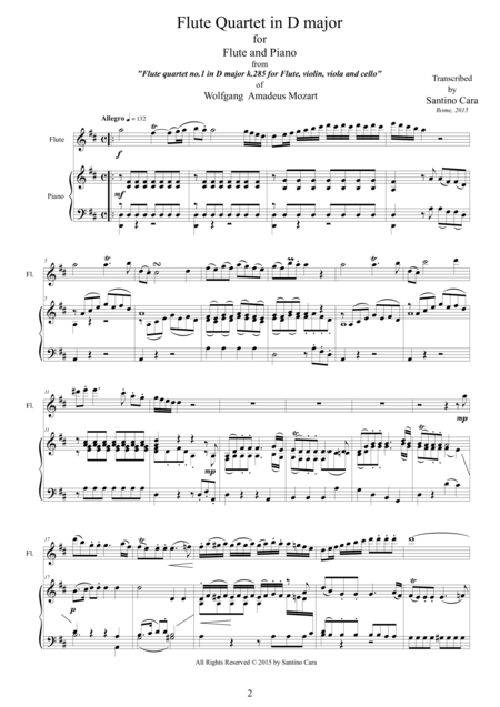 Mozart Flute Quartet In D Major K 285 Version For Flute And Piano Page 2