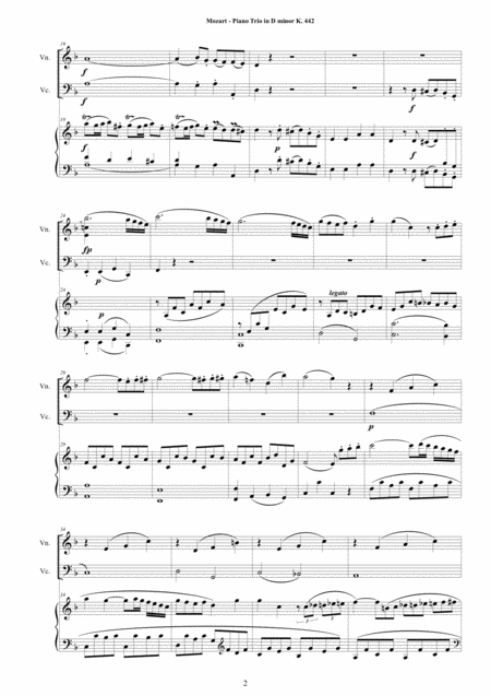 Mozart Piano Trio In D Minor K 442 For Violin Cello And Piano Score And Parts Page 2