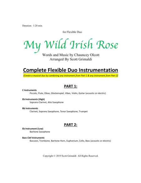 My Wild Irish Rose For Flexible Duo C Eb Bb Bass Clef Instruments Page 2