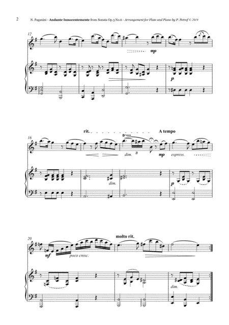 N Paganini Andante Innocentemente From Sonata Op 3 No 6 Flute And Piano Page 2