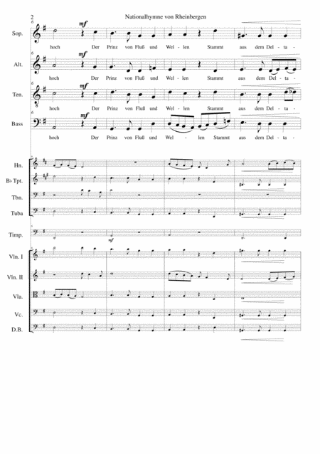 Nationalhymne Von Rheinbergen National Anthem Of Rheinbergen For Harmonised Choir And Orchestra Score And Parts Page 2