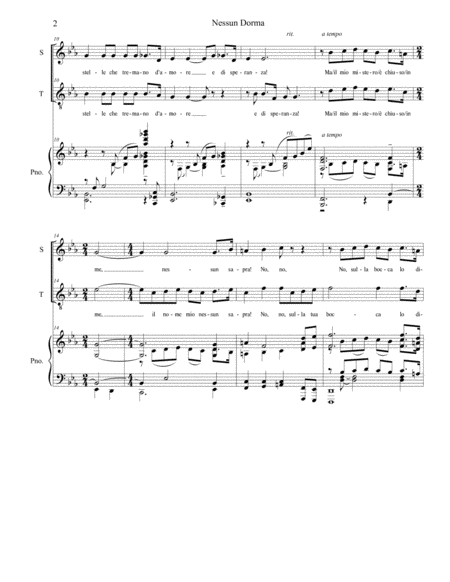 Nessun Dorma For 2 Part Choir Soprano Tenor Page 2