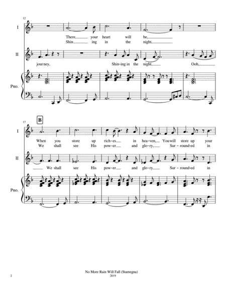 No More Rain Will Fall 2 Part Choir And Piano Page 2