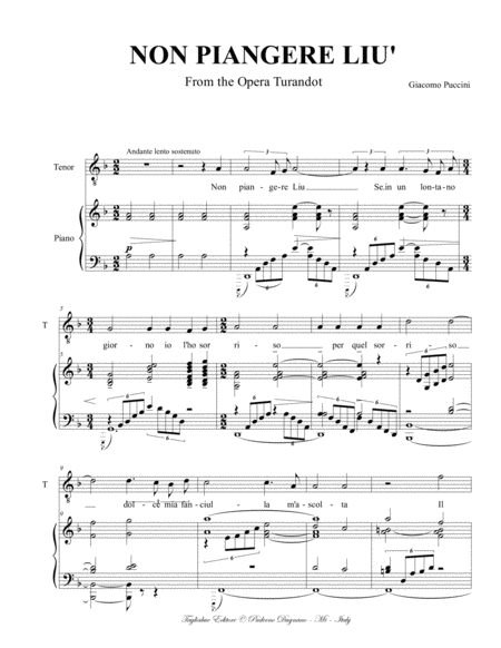 Non Piangere Liu G Puccini For Tenor And Piano Page 2