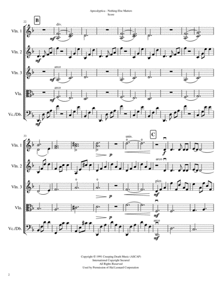 Nothing Else Matters Apocalyptica Metallica For Violin Quintet Full Score And Parts Page 2