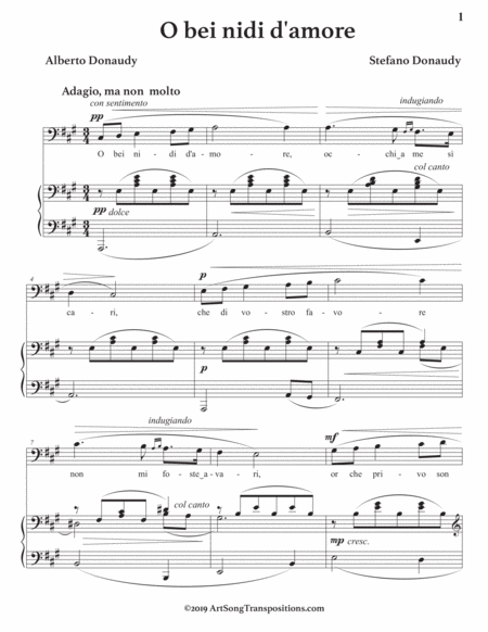 O Bei Nidi D Amore Transposed To A Major Bass Clef Page 2