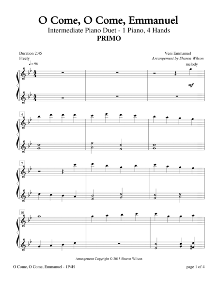 O Come O Come Emmanuel Intermediate Piano Duet 1 Piano 4 Hands Page 2