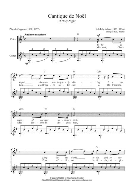O Holy Night Cantique De Noel For Voice And Guitar G Major Page 2