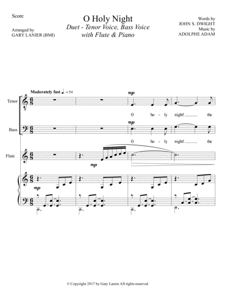 O Holy Night Duet Tenor Bass With Flute Piano Score Parts Included Page 2