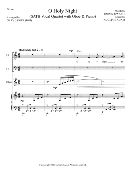 O Holy Night Satb Vocal Quartet With Oboe Piano Score Parts Included Page 2