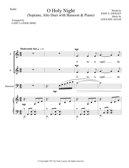 O Holy Night Soprano Alto Duet With Bassoon Piano Score Parts Included Page 2