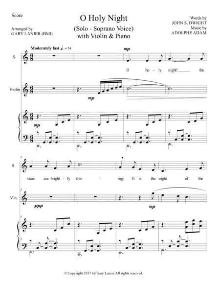 O Holy Night Soprano Solo With Violin Piano Score Parts Included Page 2