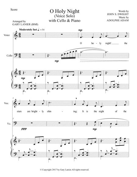 O Holy Night Voice Solo With Cello Piano Score Parts Included Page 2