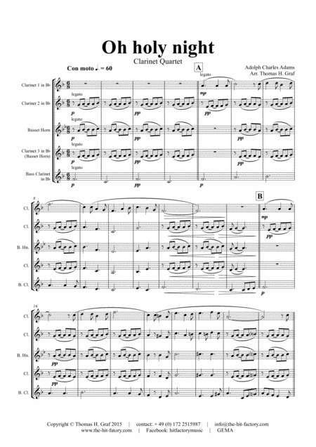 Oh Holy Night Cantique De Nol Christmas Song Clarinet Quartet Page 2