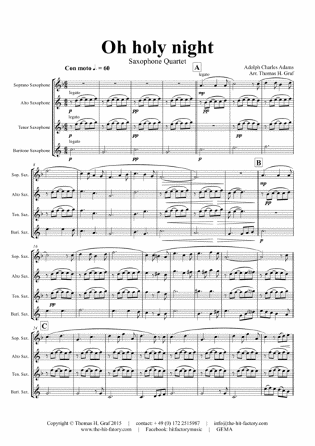 Oh Holy Night Cantique De Nol Christmas Song Saxophone Quartet Page 2