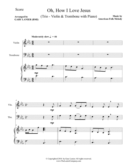 Oh How I Love Jesus Trio Violin Trombone With Piano Including Parts Page 2