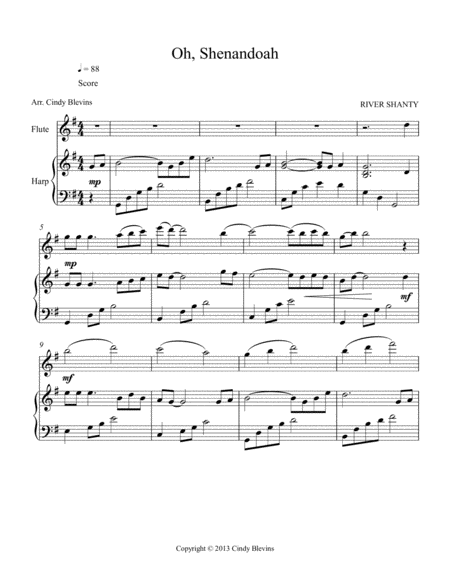 Oh Shenandoah Arranged For Harp And Flute Page 2