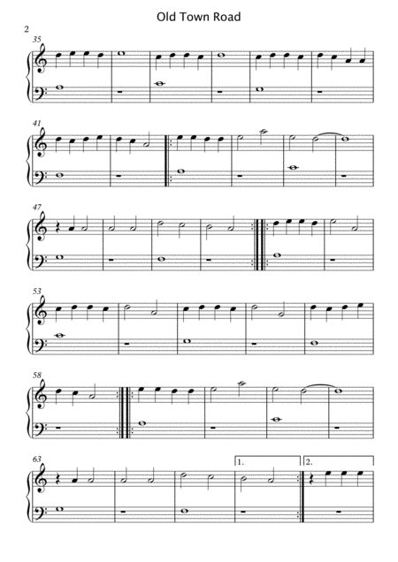 Old Town Road Remix Easy Piano In Easy To Read Format Page 2