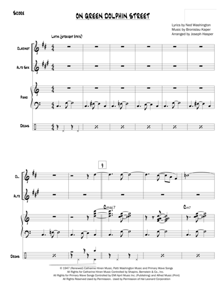 On Green Dolphin Street Clarinet Alto Sax Piano And Drums Page 2