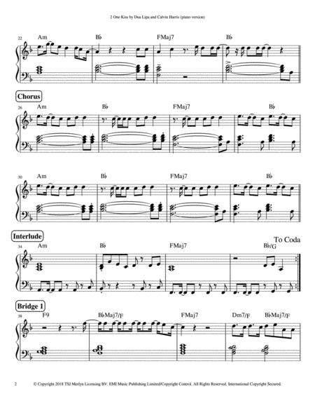 One Kiss By Dua Lipa And Calvin Harris Piano Version Page 2