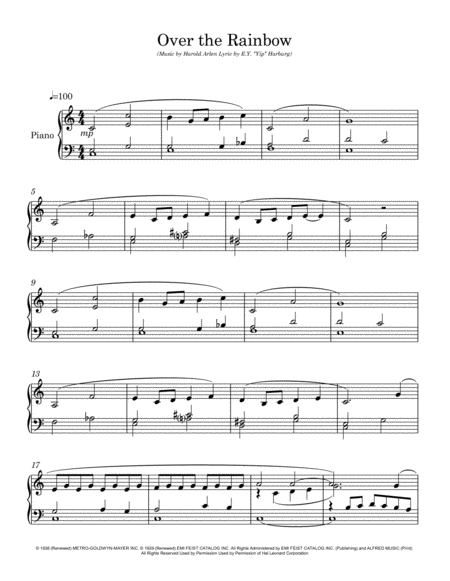 Over The Rainbow From The Wizard Of Oz Arranged For Easy Piano Page 2