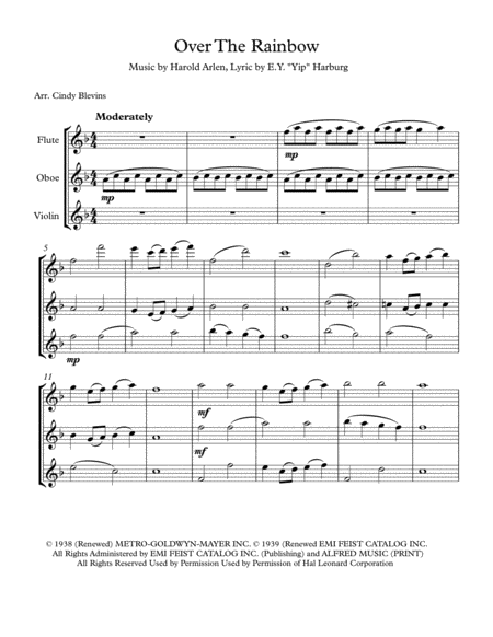 Over The Rainbow From The Wizard Of Oz Arranged For Flute Oboe And Violin Page 2