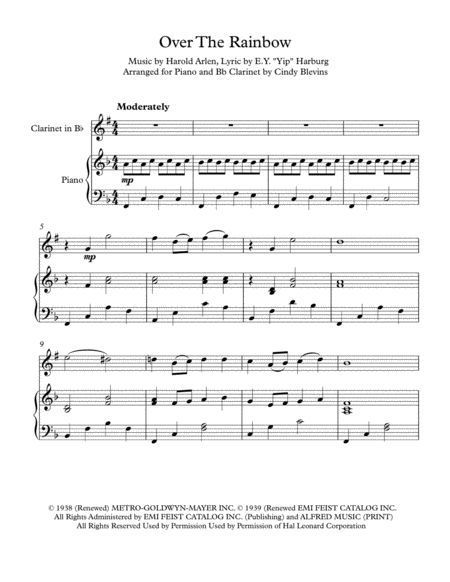 Over The Rainbow From The Wizard Of Oz Arranged For Piano And Bb Clarinet Page 2