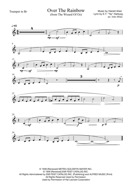 Over The Rainbow From The Wizard Of Oz For Trumpet And Piano Page 2